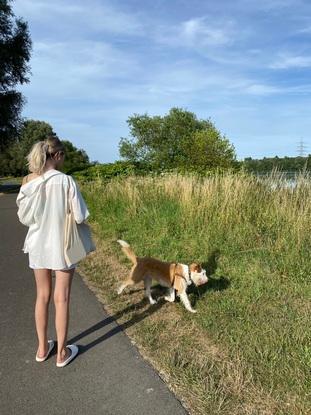 Spaziergang mit dem Hund von meiner Mama